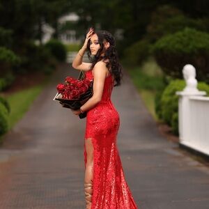 Elegant Red Sequin Evening Gown
